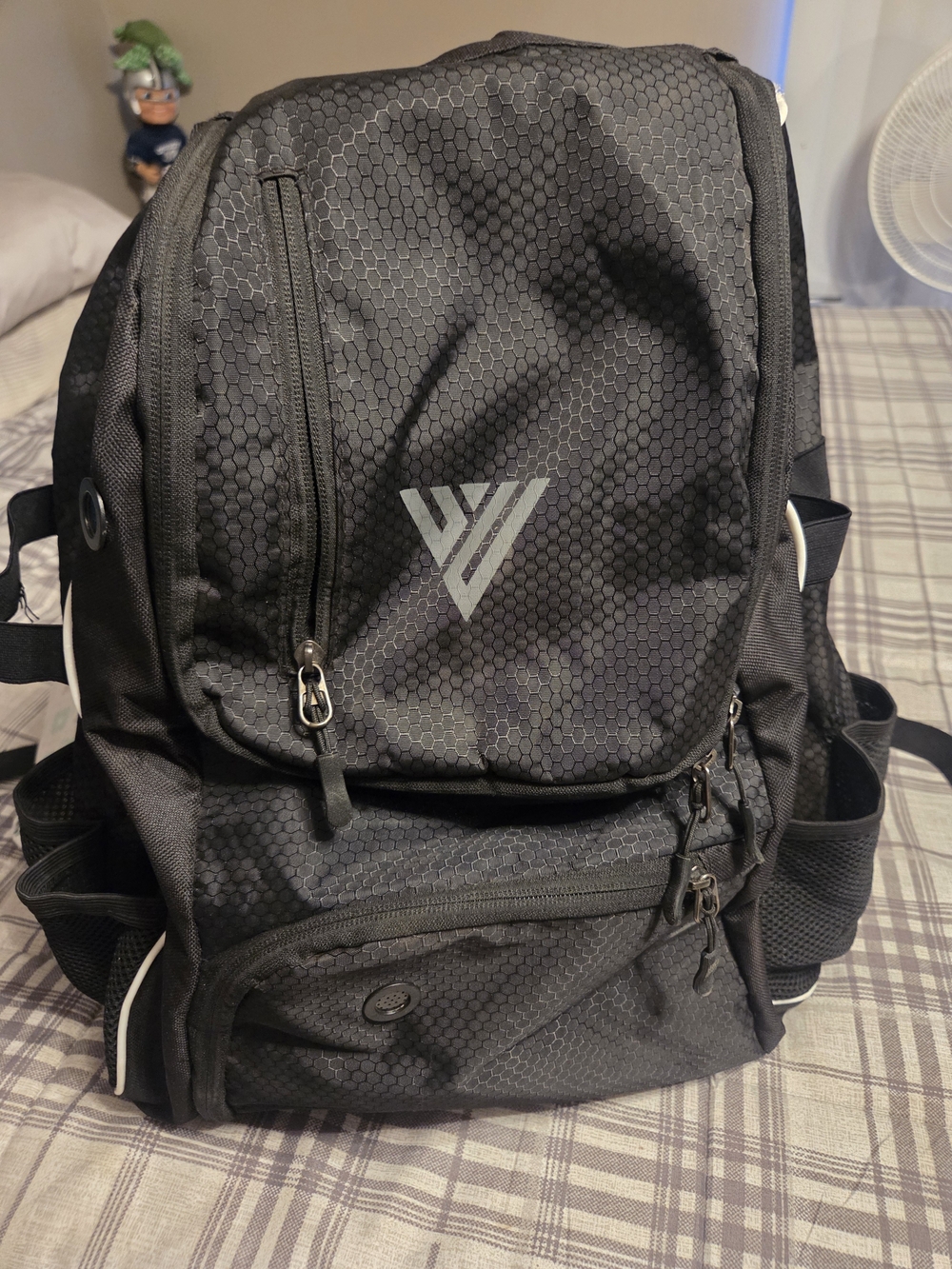 Kids Black Hex-Pattern Backpack with Reflective Logo